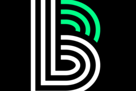 May show: Bold white and green stylized letter "B" logo on a black background, with the upper right arcs in green and the rest in white.