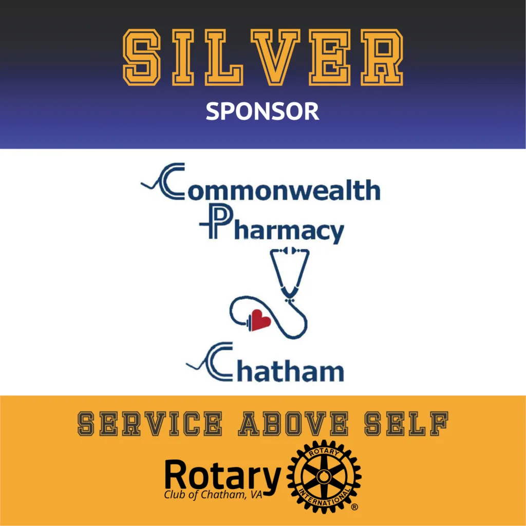 May show: Silver sponsor recognition for Commonwealth Pharmacy of Chatham, featuring Rotary Club of Chatham, VA logo and the phrase "Service Above Self.