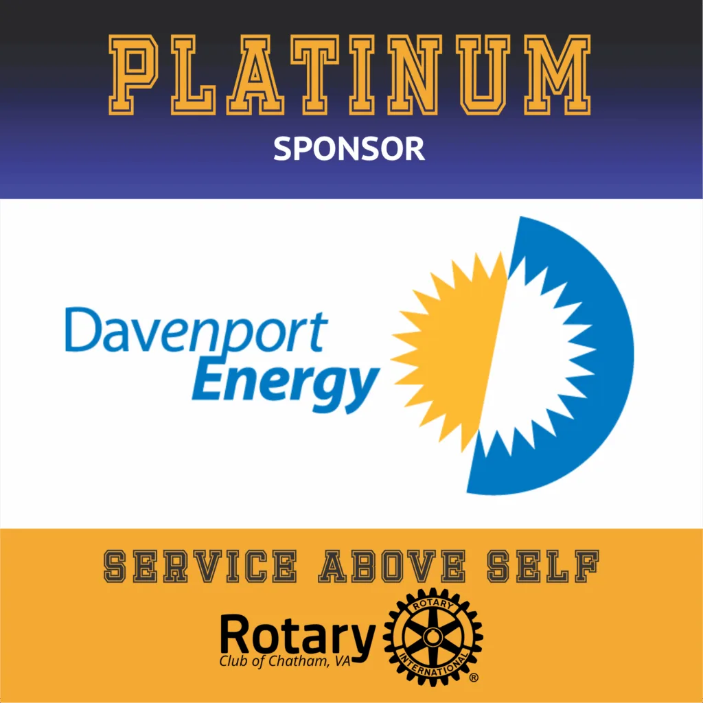 May show: Platinum sponsor graphic featuring the Davenport Energy logo, Rotary Club of Chatham, VA logo, and the phrase "Service Above Self.