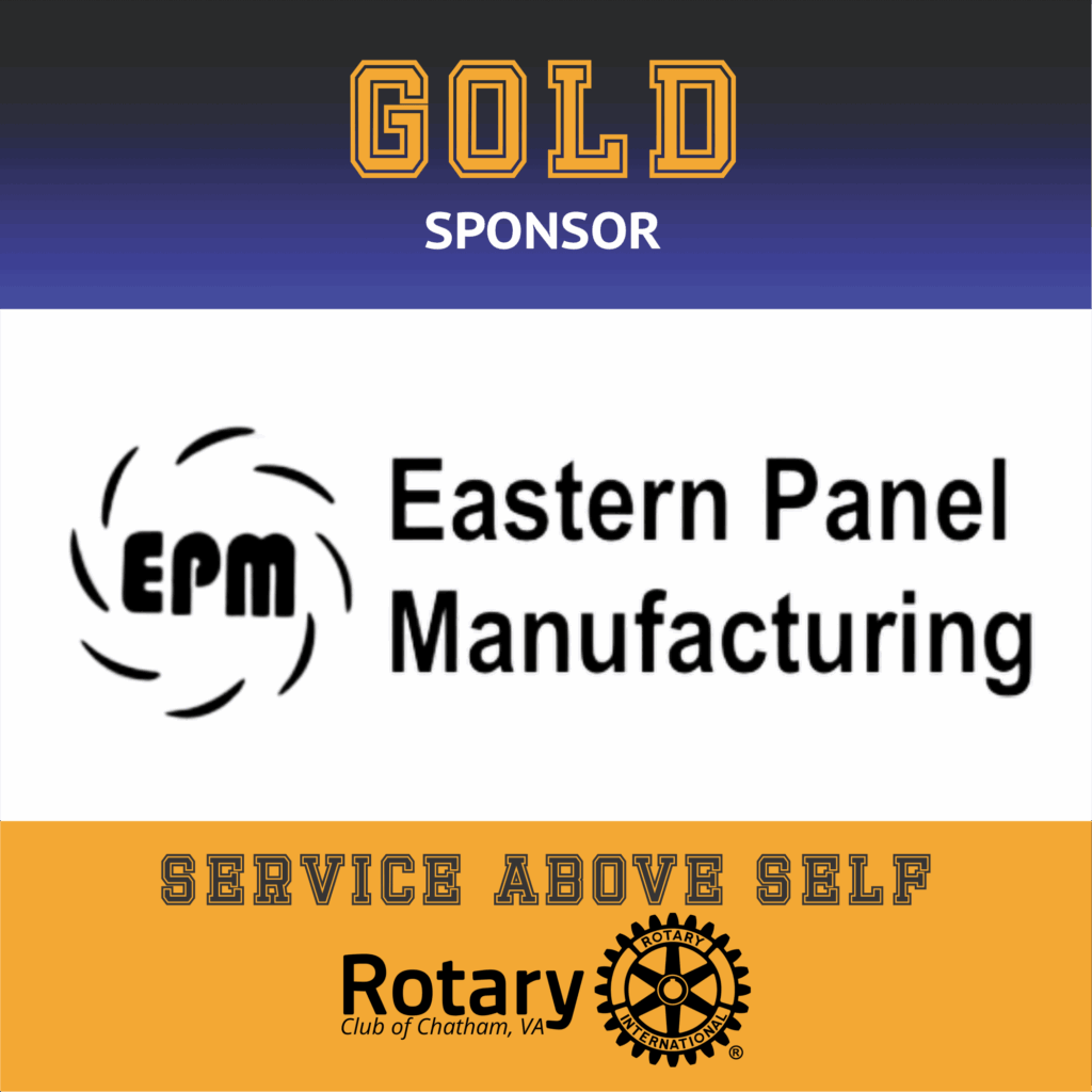 May show: Gold sponsor banner for Rotary Club of Chatham, VA, featuring the logo and name of Eastern Panel Manufacturing and the Rotary motto "Service Above Self.
